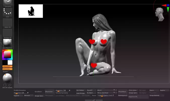 Detailed nude woman sitting pose for 3D printing