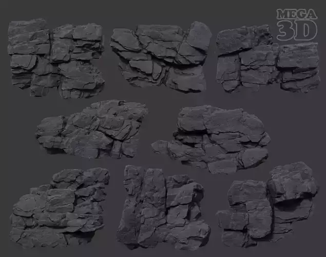 Low Poly Black Cliff Face 221208 - Ultra HD 16K Texture