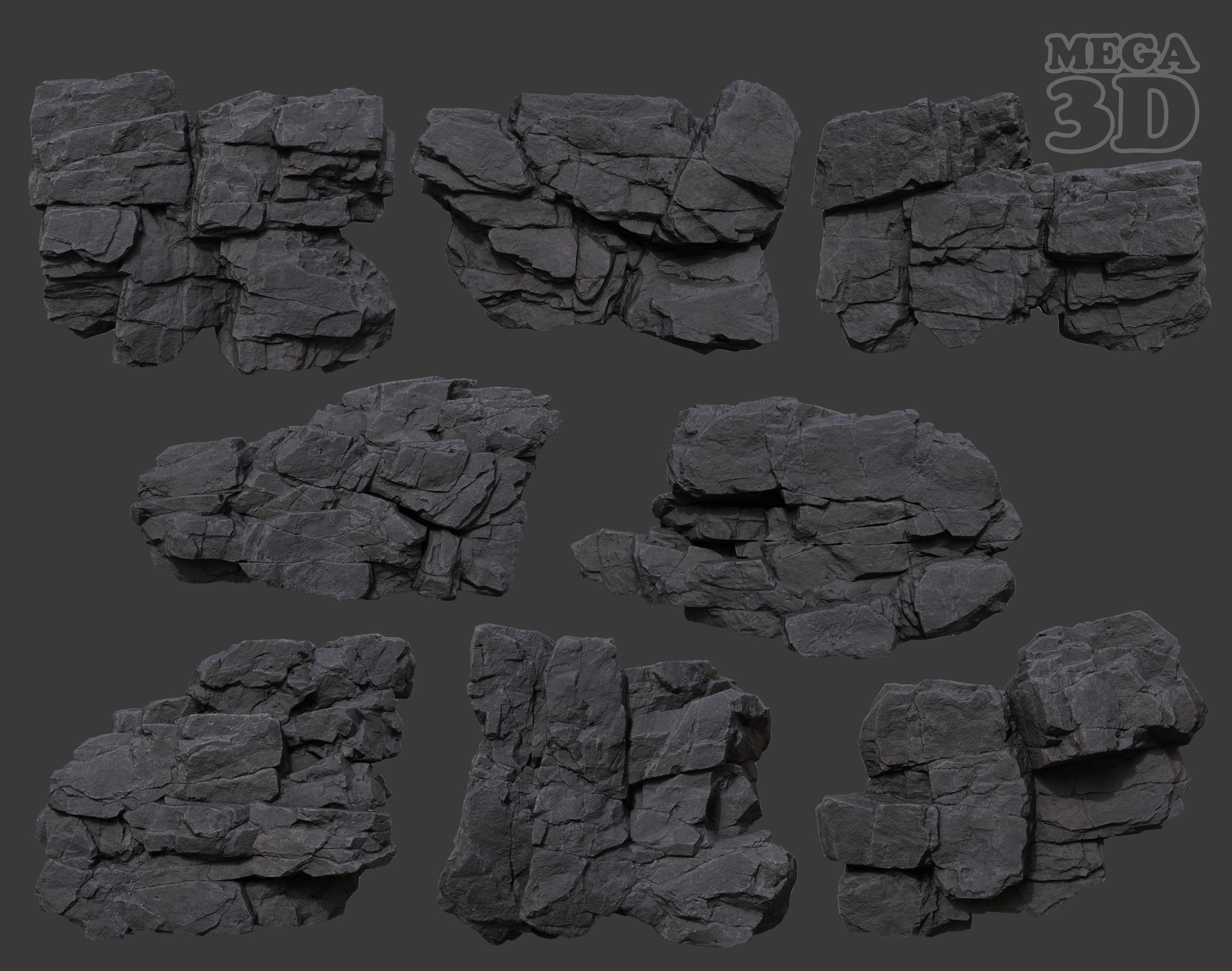 3D model Low Poly Black Cliff Face 221208 - Ultra HD 16K Texture VR ...