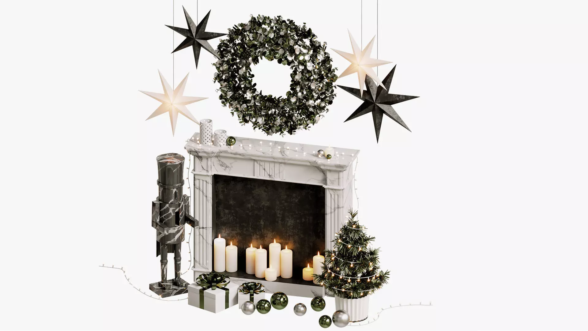 New Year Christmas Decoration Set 3D model