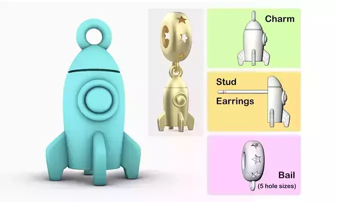 Rocket Charm -  Pendant for Bracelet