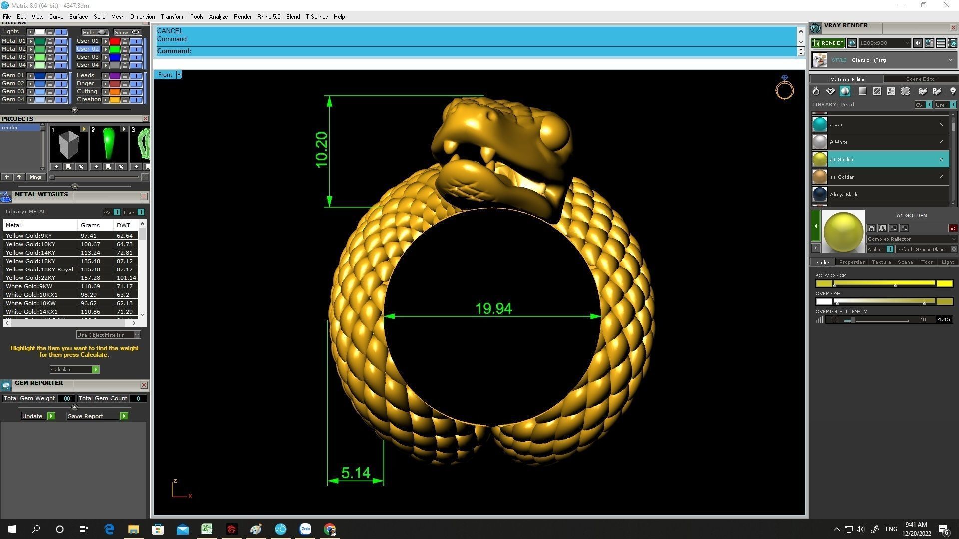 big snake 24k ring  3D print model_3