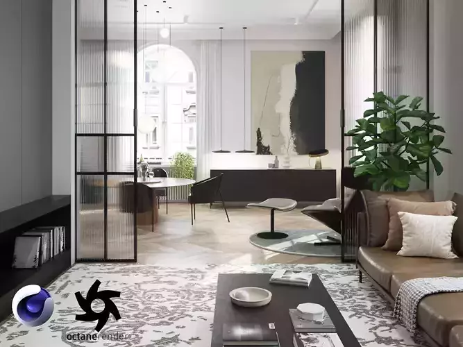 Modern Classic Interior Scene for Cinema 4D and Octane Render 3D model