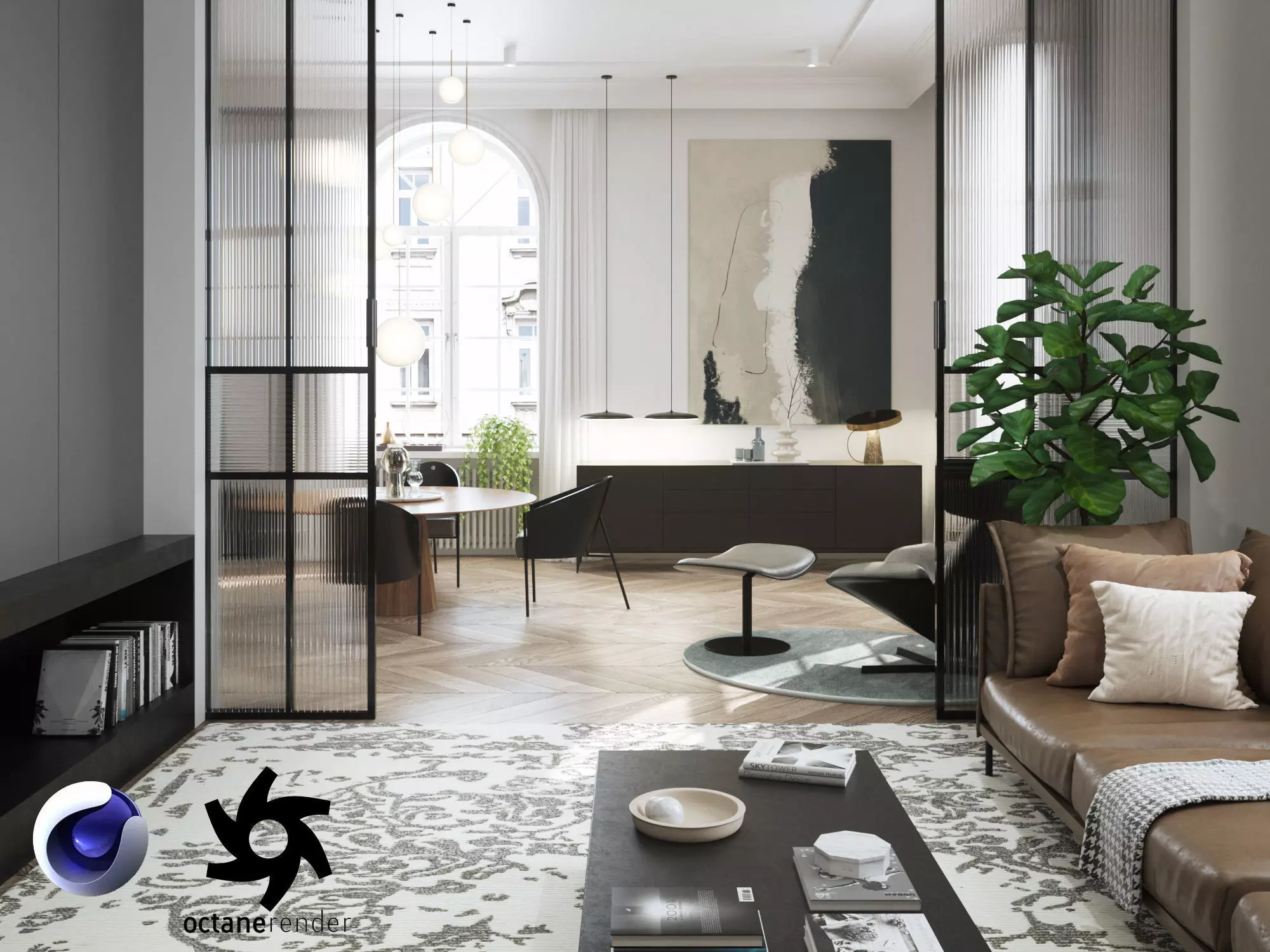 Modern Classic Interior Scene for Cinema 4D and Octane Render 3D model_0