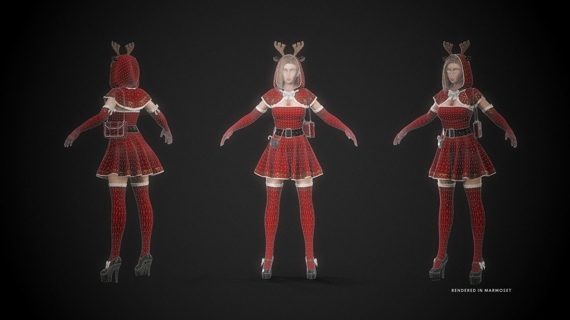 Christmas Girl Low-poly 3D model_4