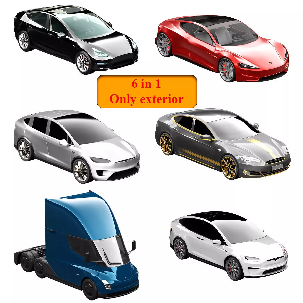 Tesla cars models collection 3D model_0