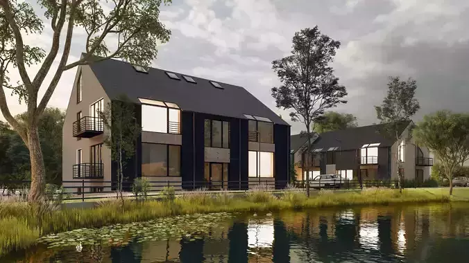 House with pond  Archicad  lumion 12