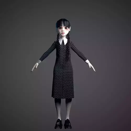 3D Stylized Character Wednesday Addams v2 Low-poly 3D model