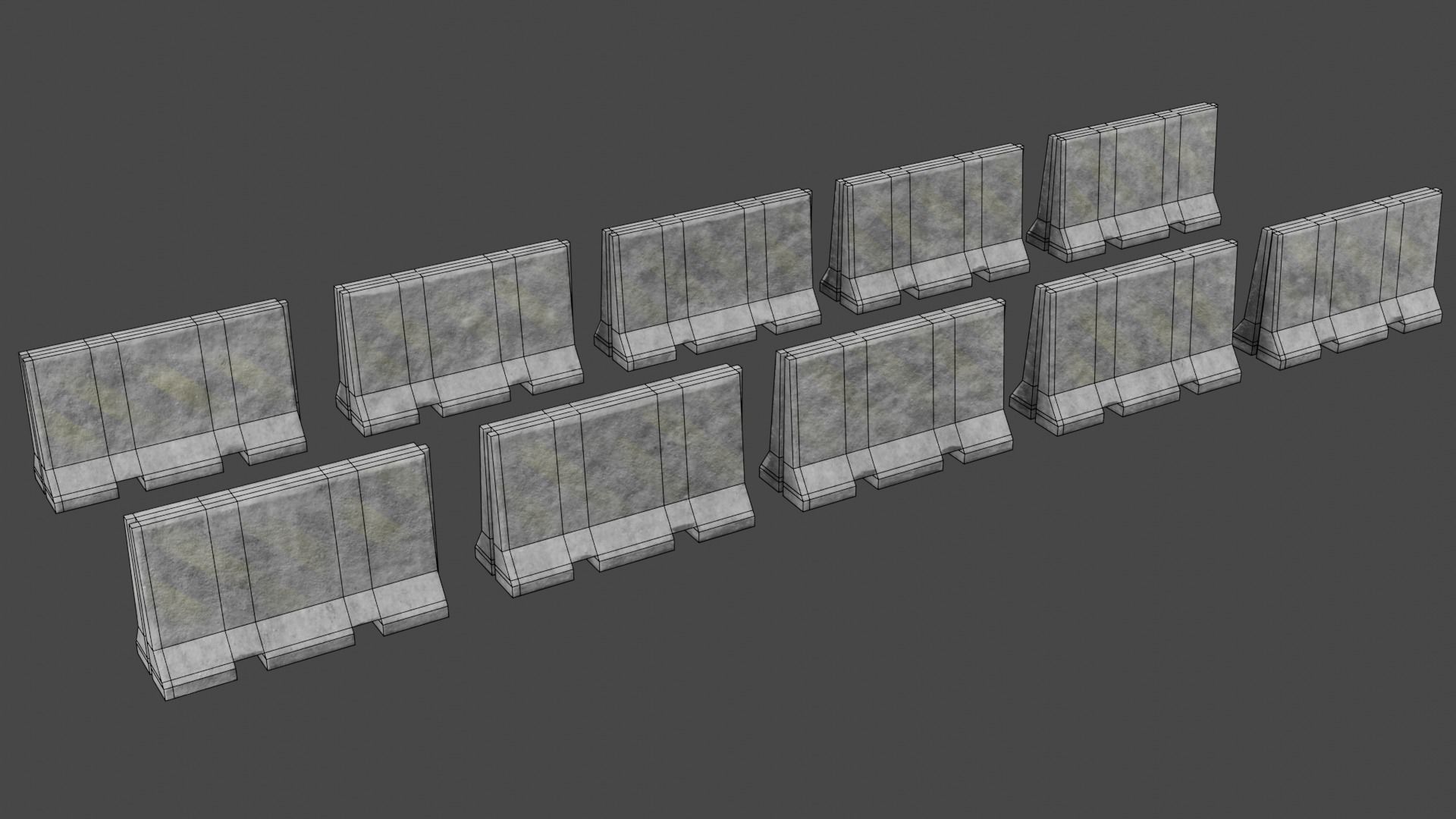 Concrete Barricade Pack Low-poly 3D model_2