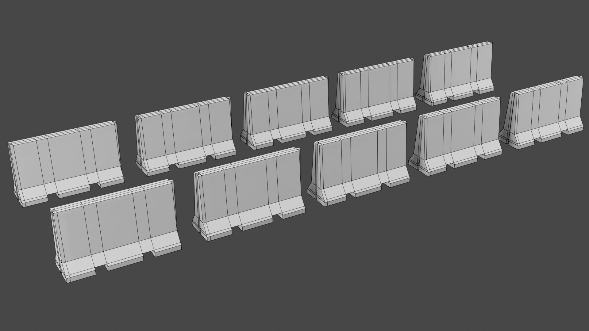 Concrete Barricade Pack Low-poly 3D model_3
