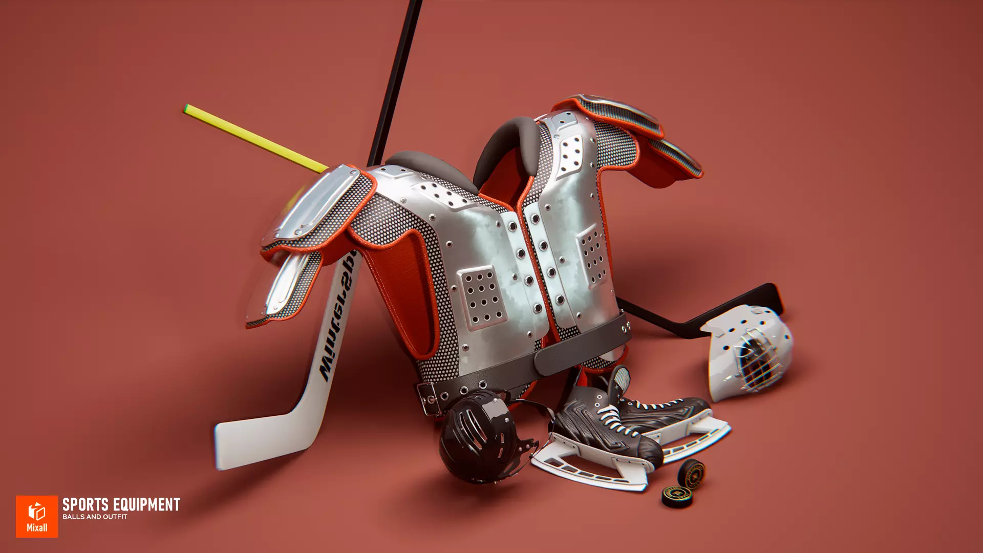 Sports equipment - balls and outfit Low-poly 3D model_0