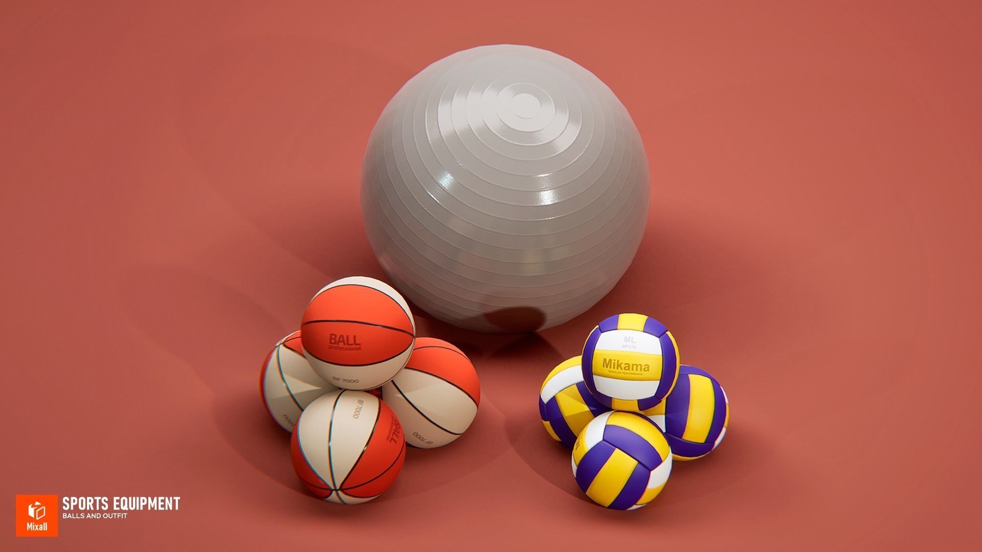 Sports equipment - balls and outfit Low-poly 3D model_1