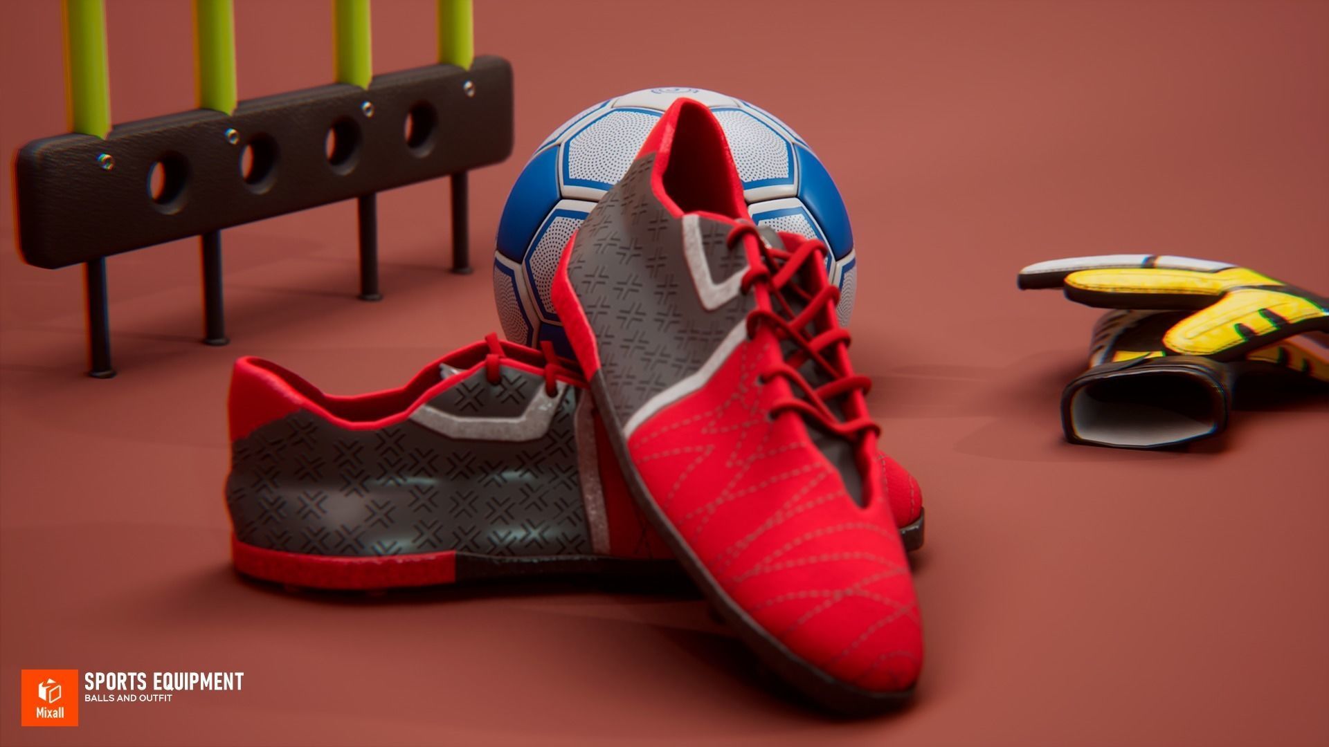 Sports equipment - balls and outfit Low-poly 3D model_3