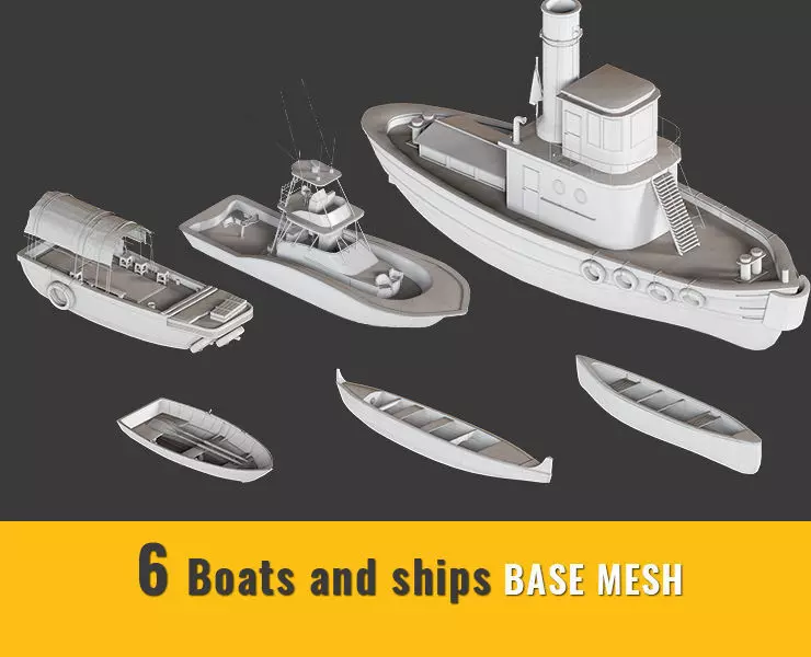6 Boat and ships BASE MESH Low-poly 3D model_0