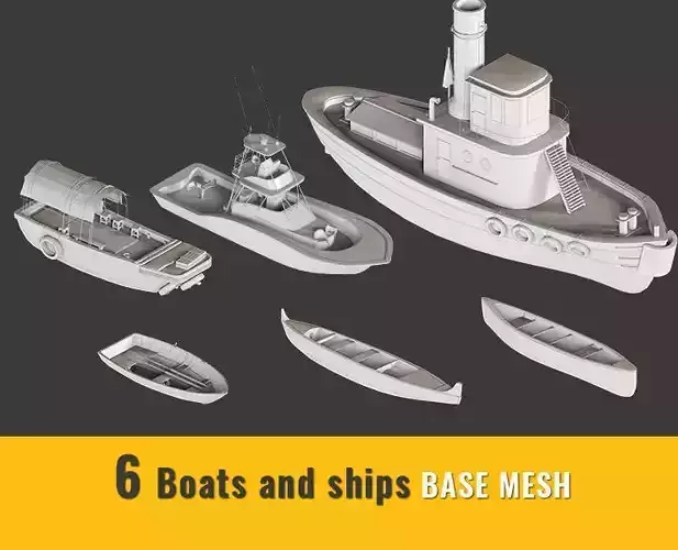 6 Boat and ships BASE MESH Low-poly 3D model