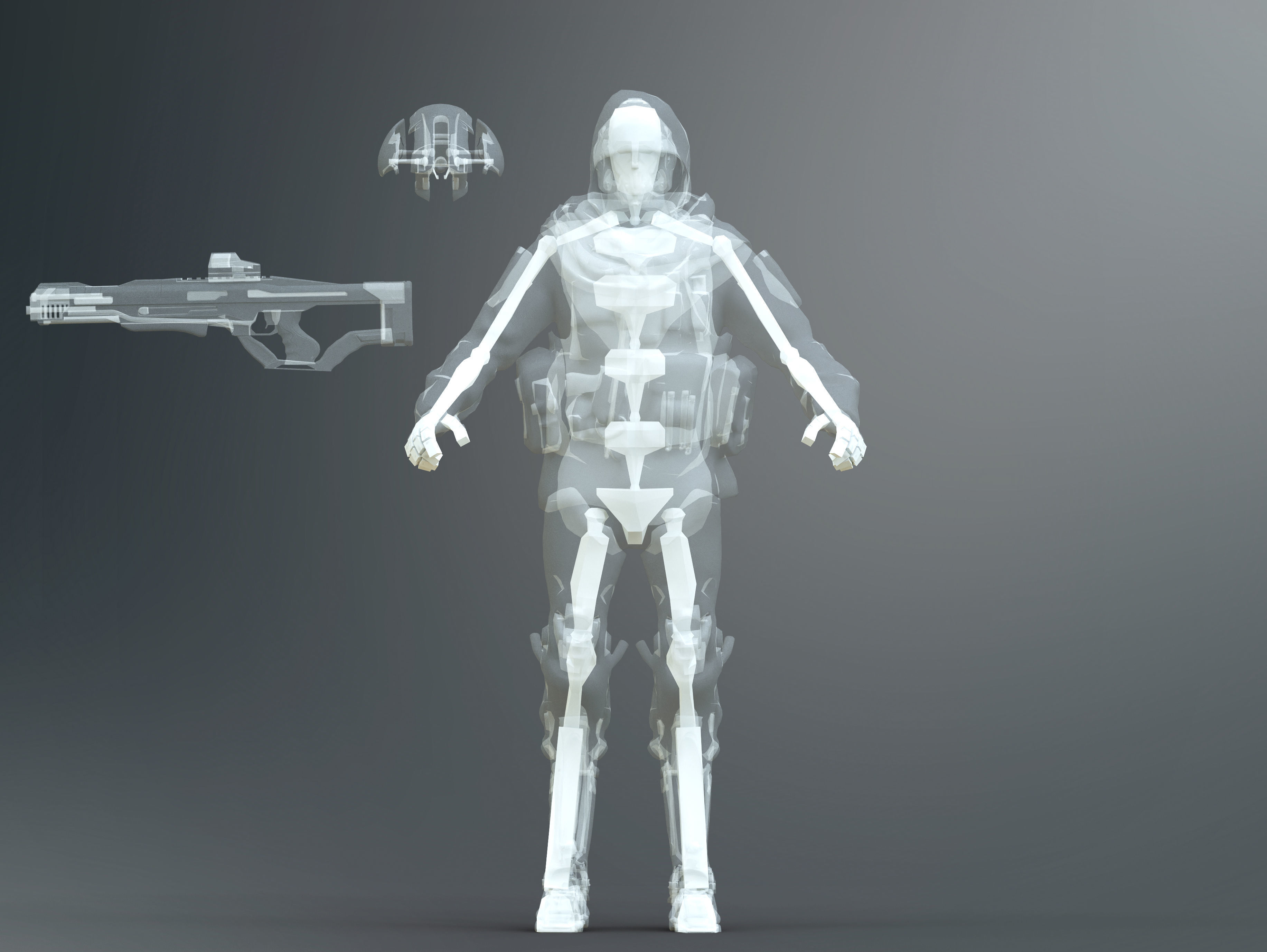 Sci Fi Cyber Soldier Low-poly 3D model_12