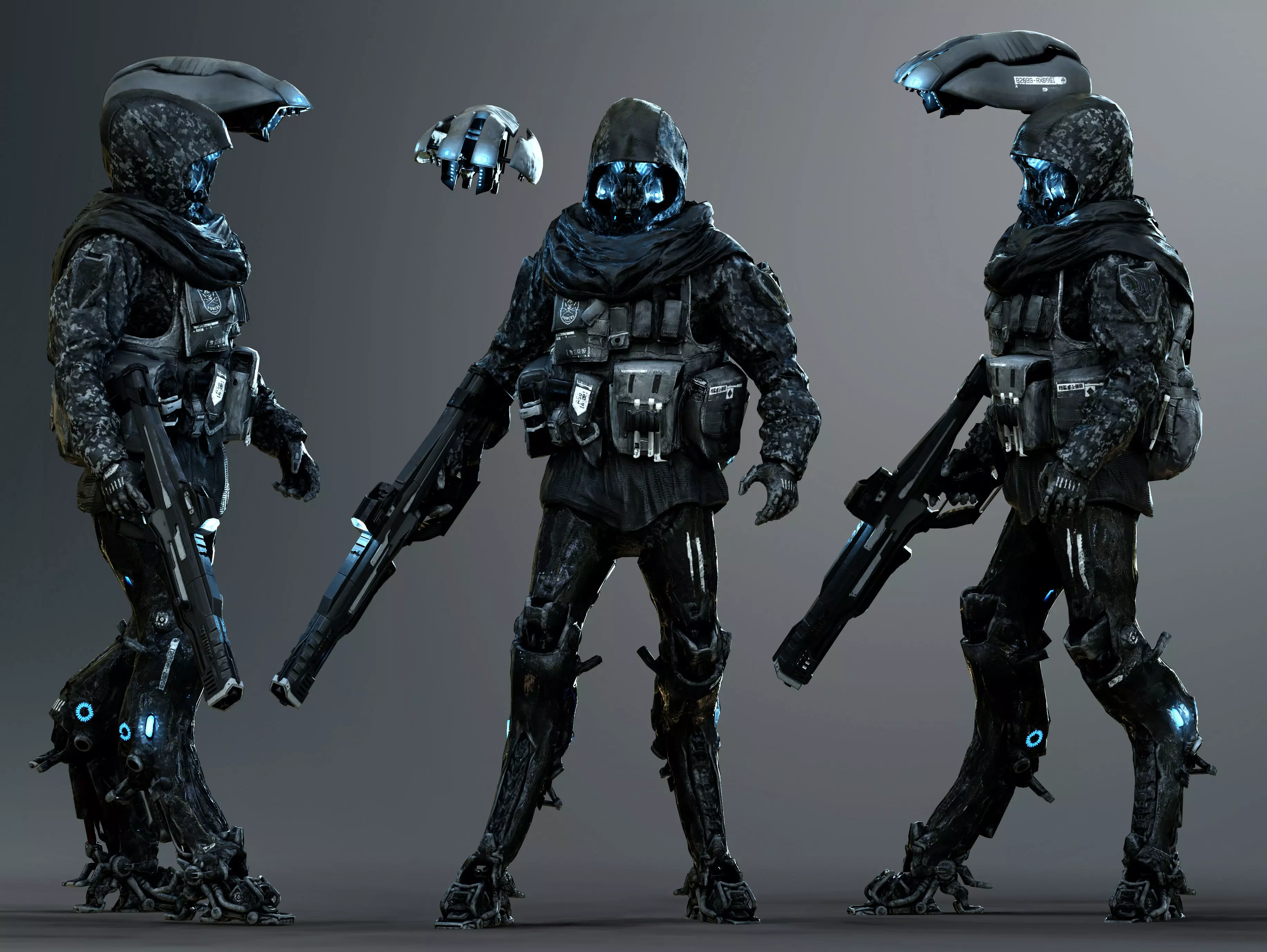 Sci Fi Cyber Soldier Low-poly 3D model_0
