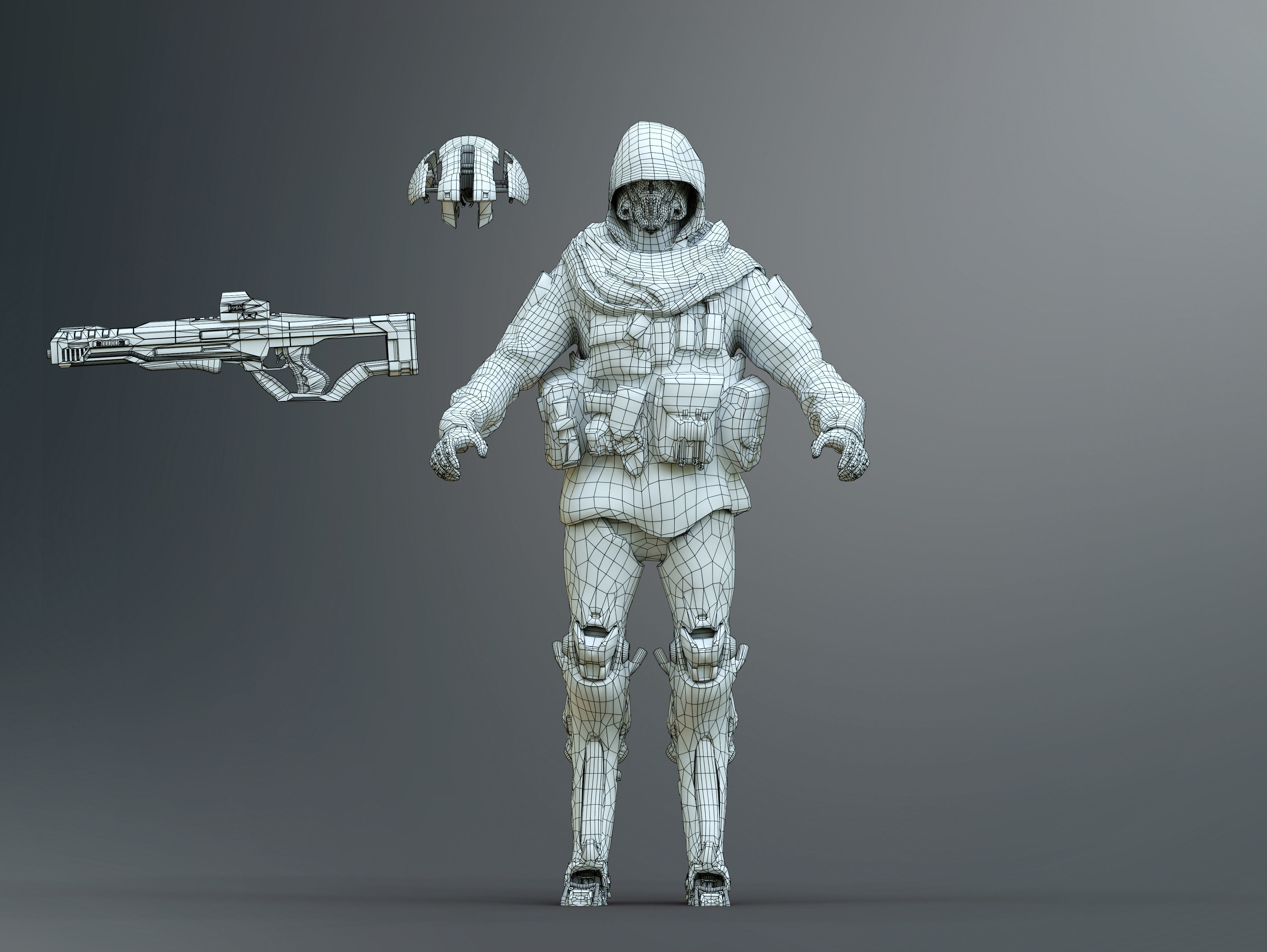 Sci Fi Cyber Soldier Low-poly 3D model_10