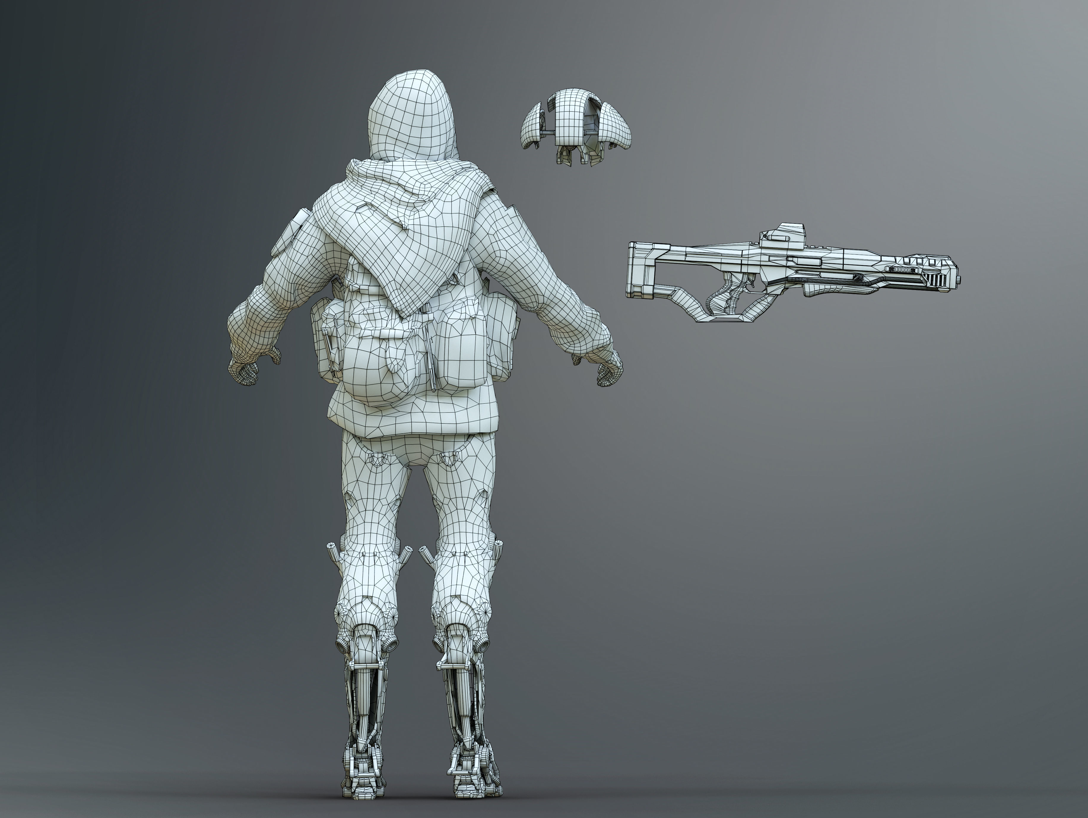 Sci Fi Cyber Soldier Low-poly 3D model_11