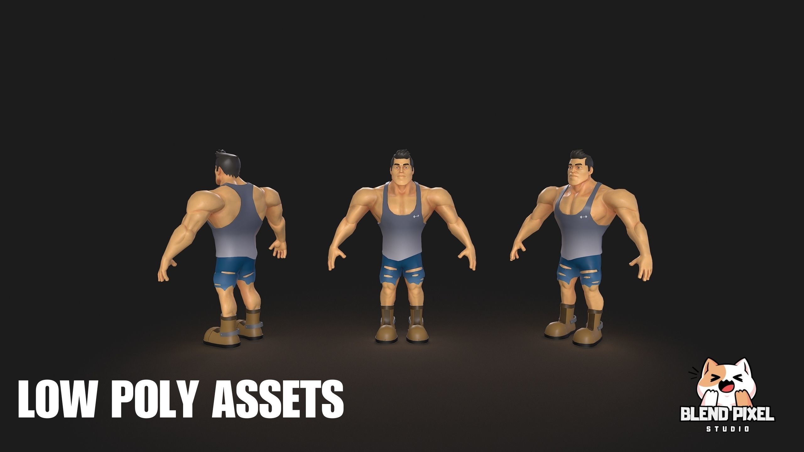 Stylized Muscular Man Low-poly 3D model_3