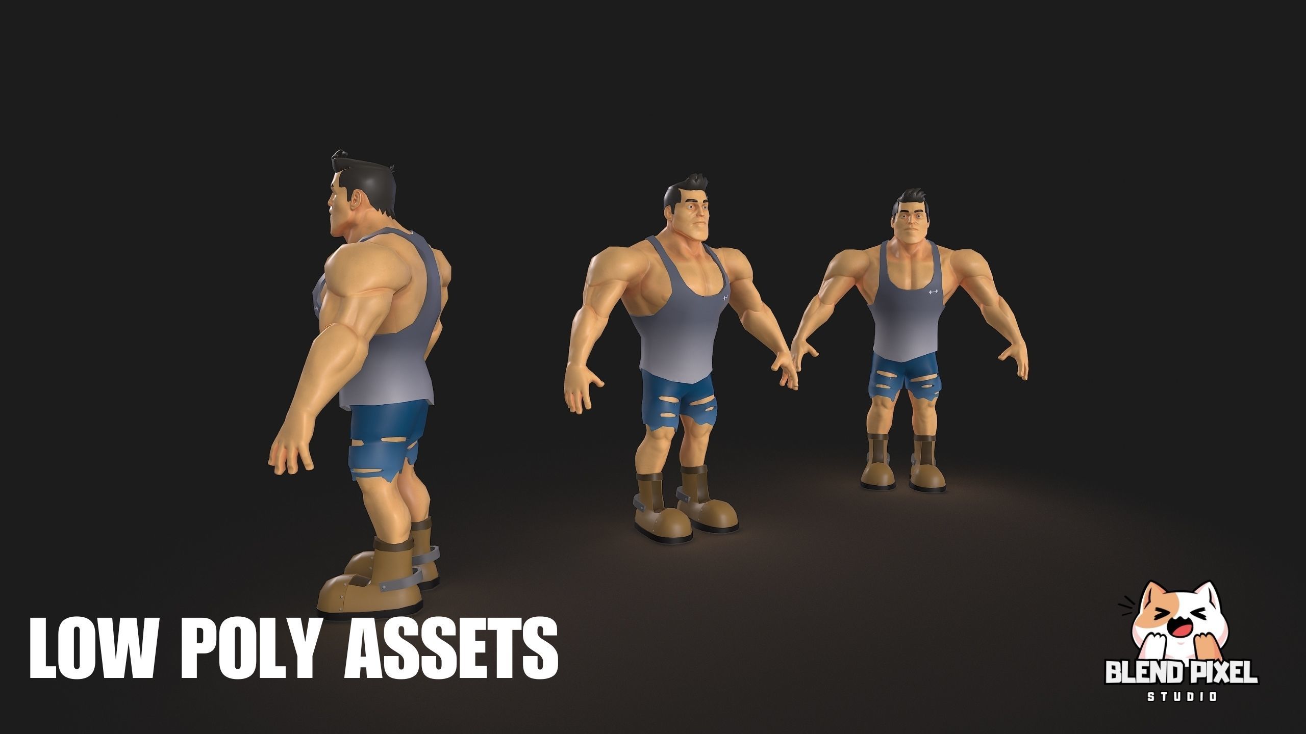Stylized Muscular Man Low-poly 3D model_7