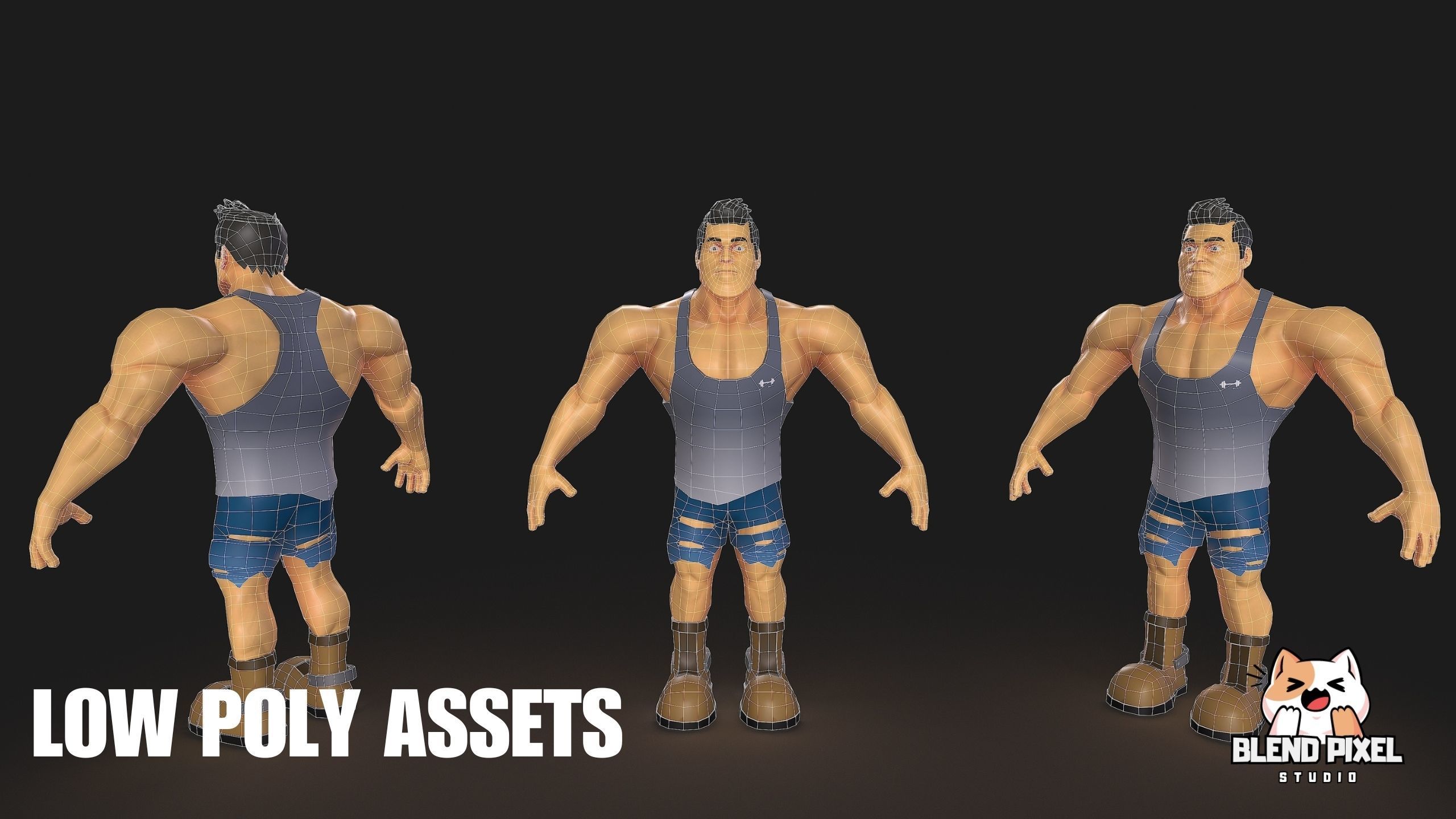 Stylized Muscular Man Low-poly 3D model_4