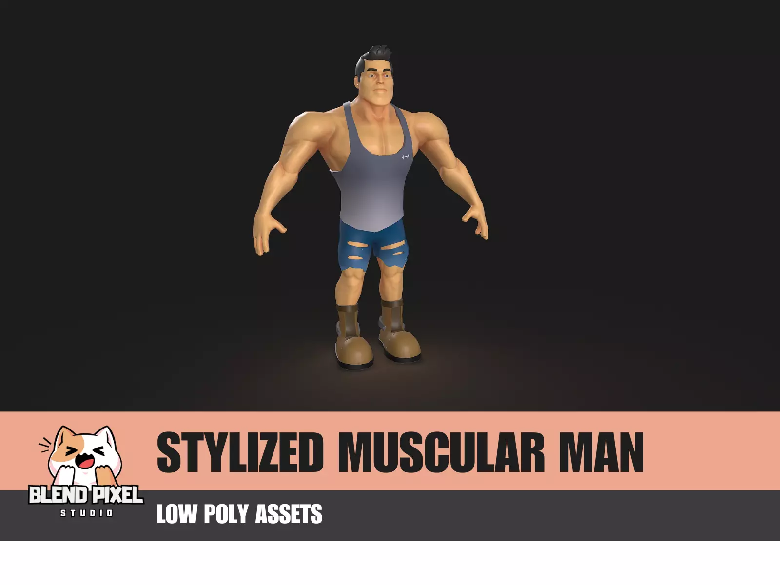 Stylized Muscular Man Low-poly 3D model_0