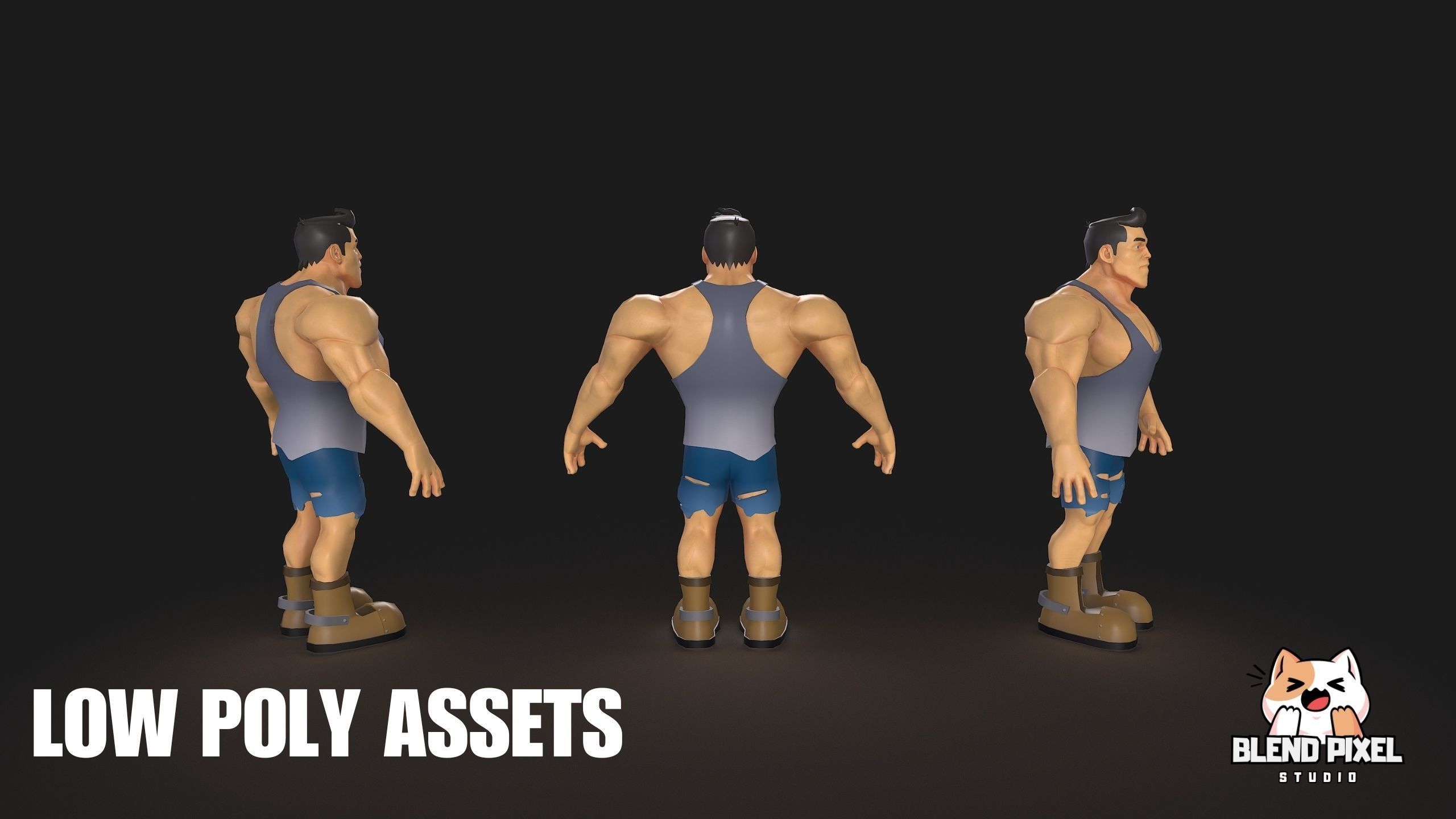 Stylized Muscular Man Low-poly 3D model_8
