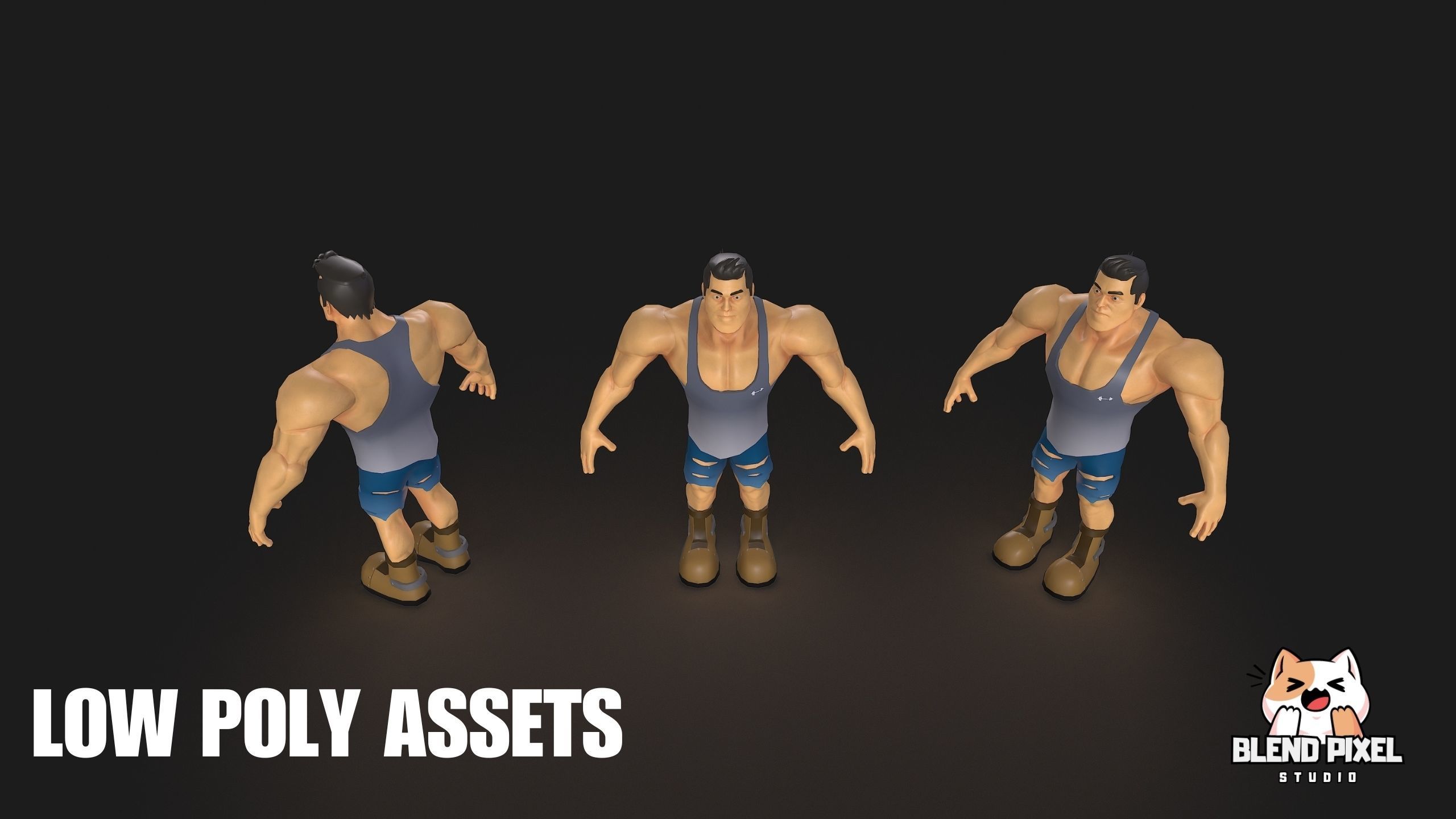 Stylized Muscular Man Low-poly 3D model_6