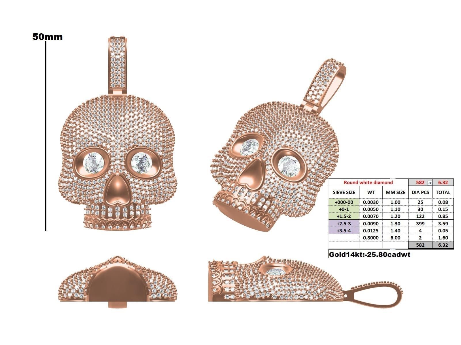 Skull Diamond pendant  3D print model_7