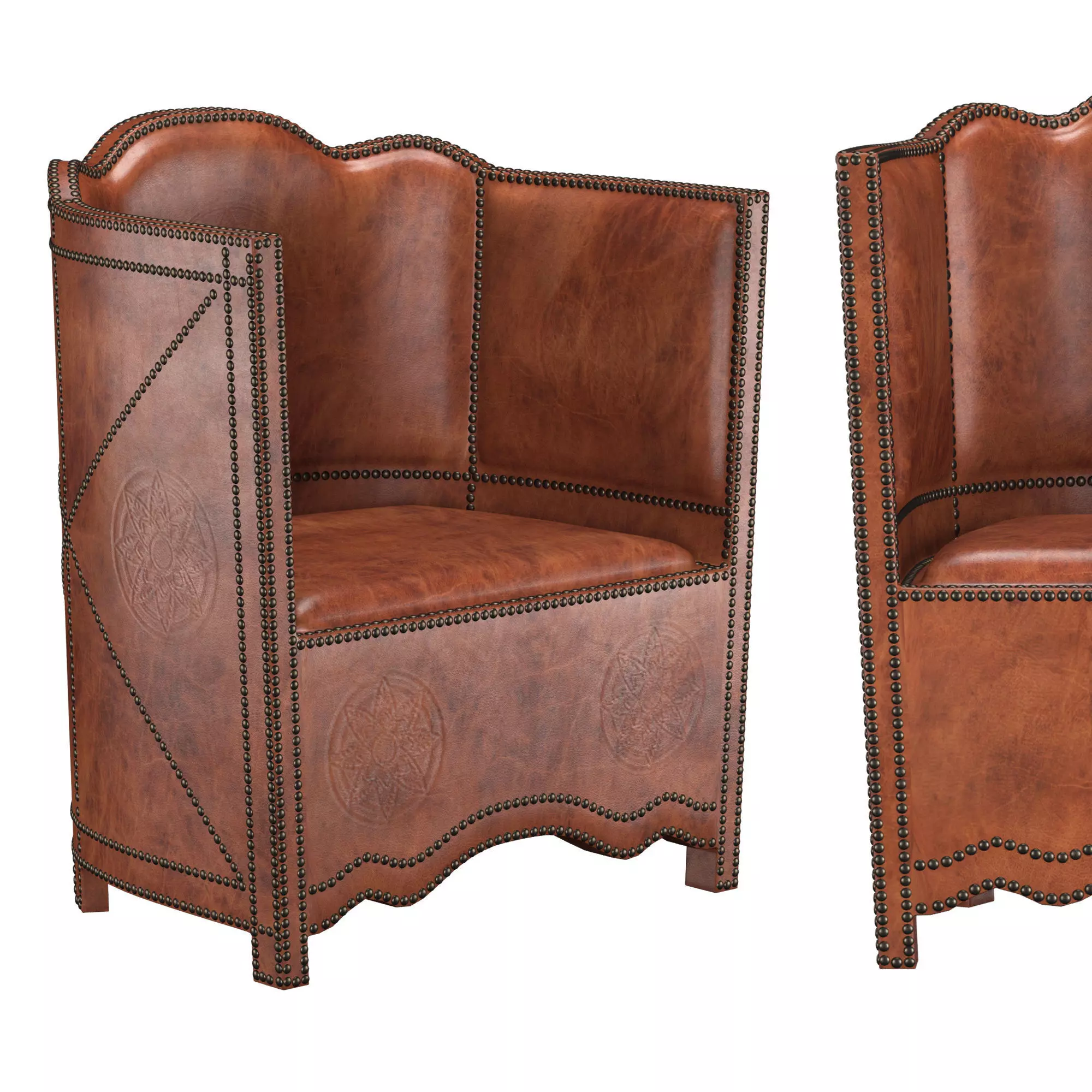 Superb Moroccan Leather Barrel Chair 3D model_0