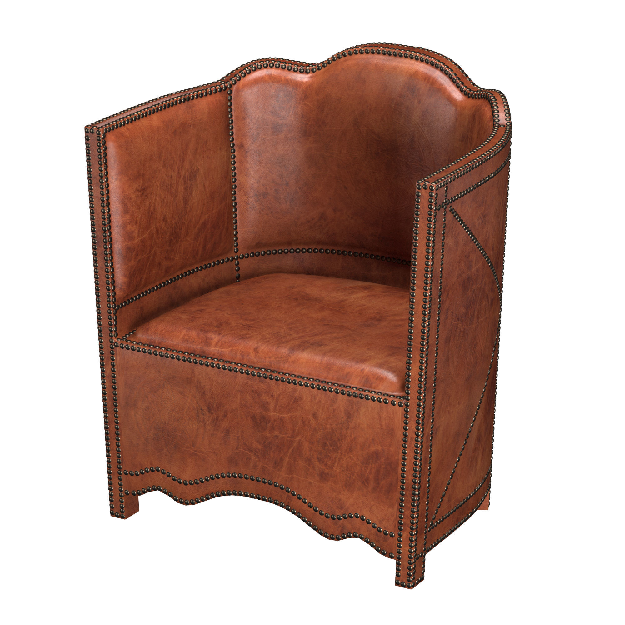 Superb Moroccan Leather Barrel Chair 3D model_3
