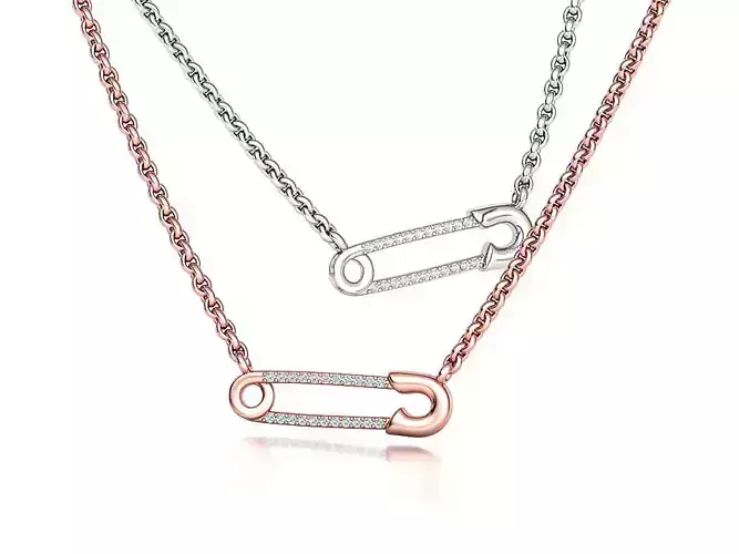 Diamond Safety Pin Necklace Lucky Pendant 23mm  3D print model