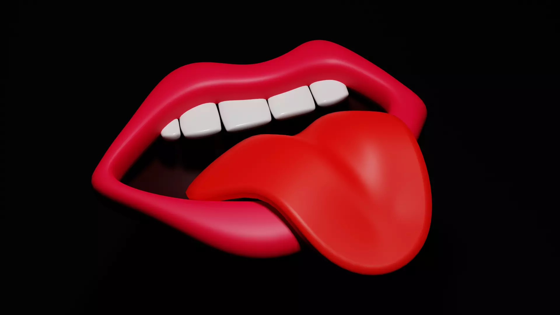 Open Mouth With Red Glossy Lips And White Teeth 3D model_0