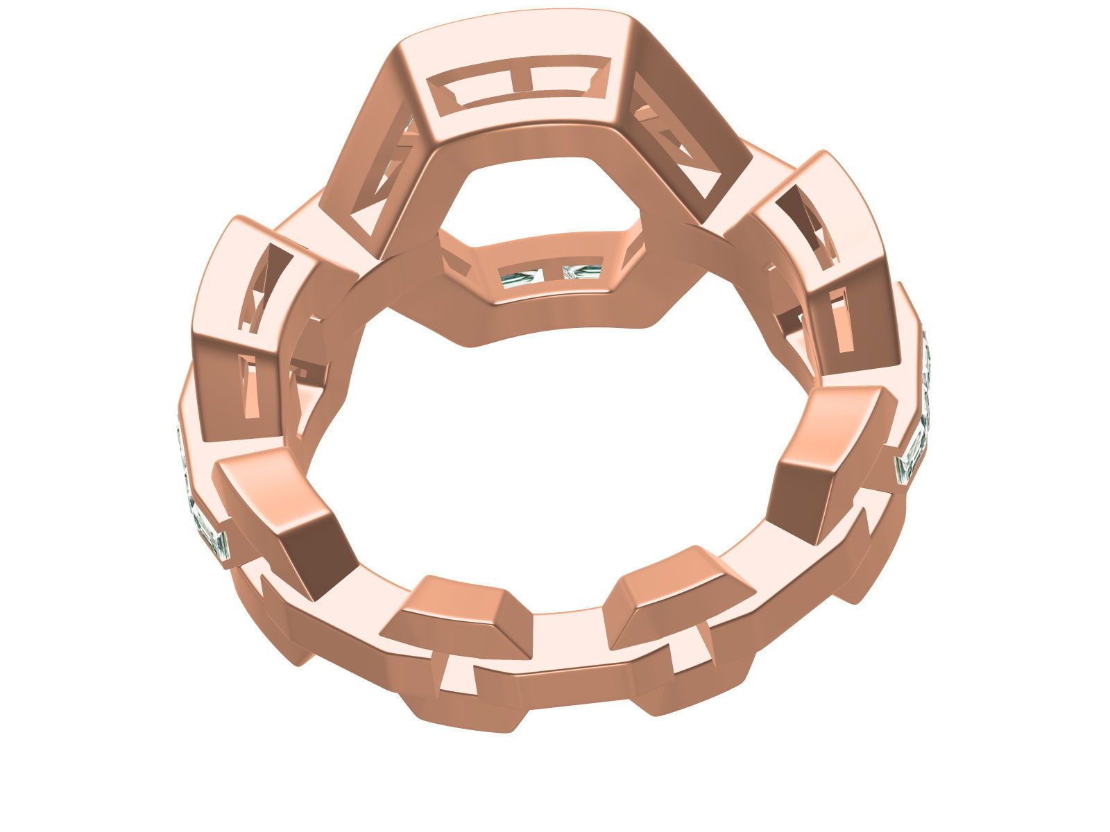 Honeycomb pattern Diamond Ring 3D print model_8