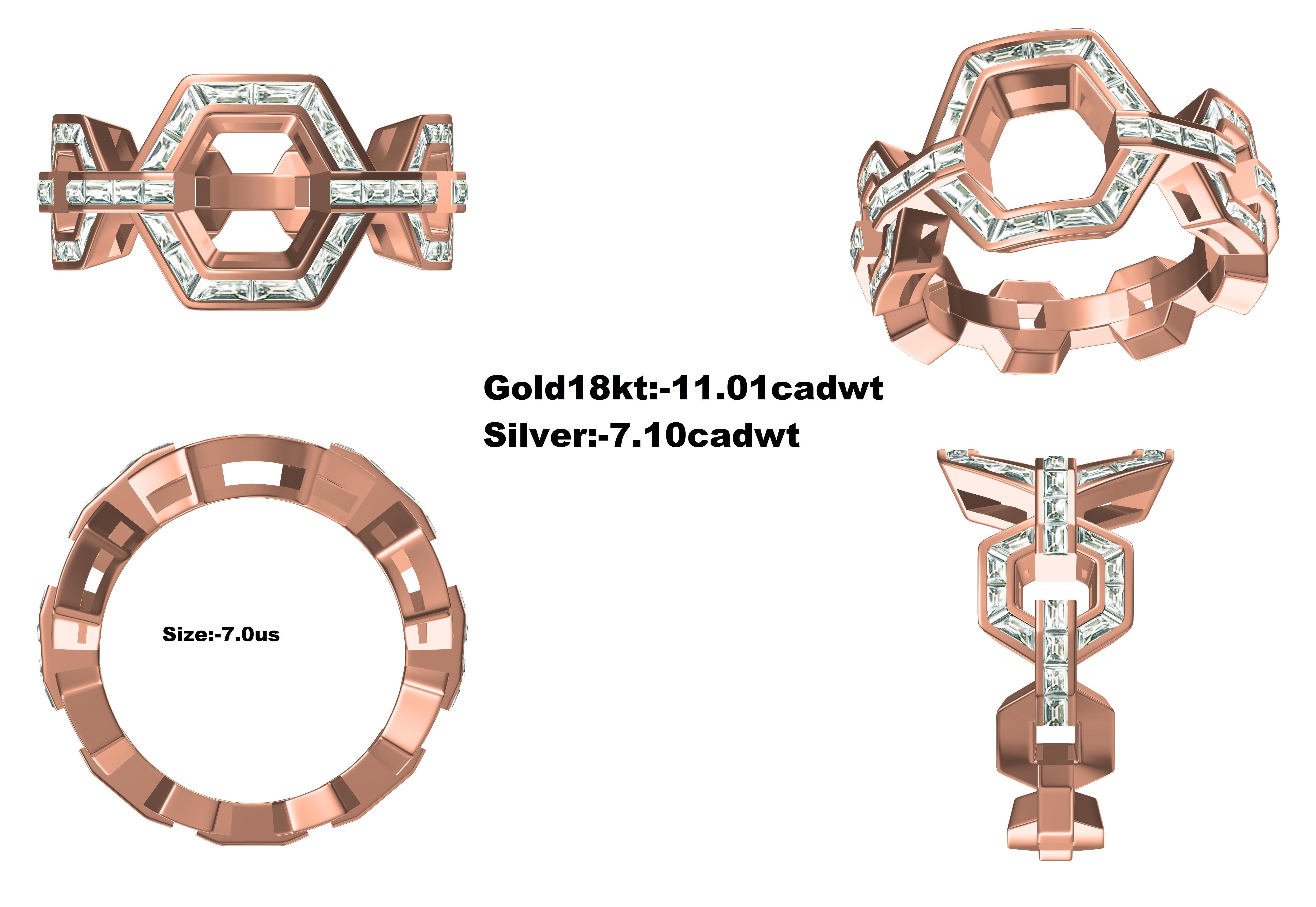 Honeycomb pattern Diamond Ring 3D print model_7