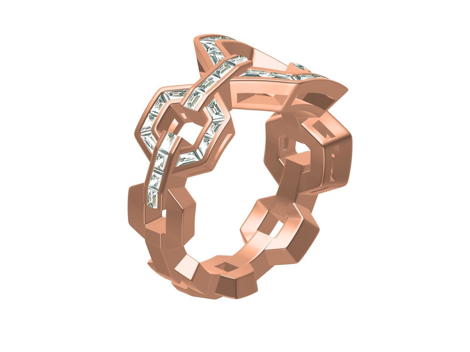 Honeycomb pattern Diamond Ring 3D print model_6