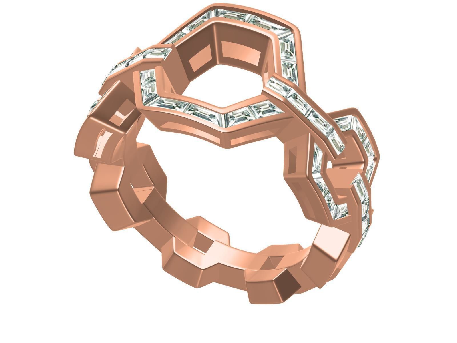 Honeycomb pattern Diamond Ring 3D print model_1