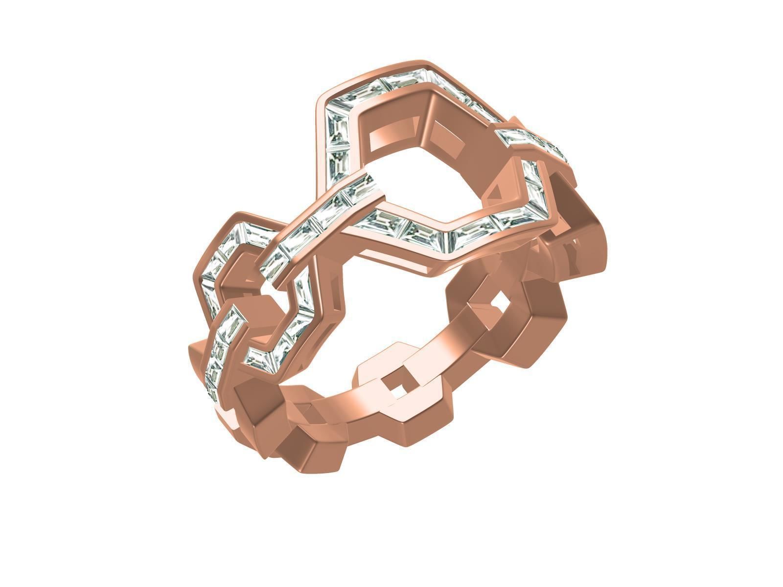 Honeycomb pattern Diamond Ring 3D print model_5