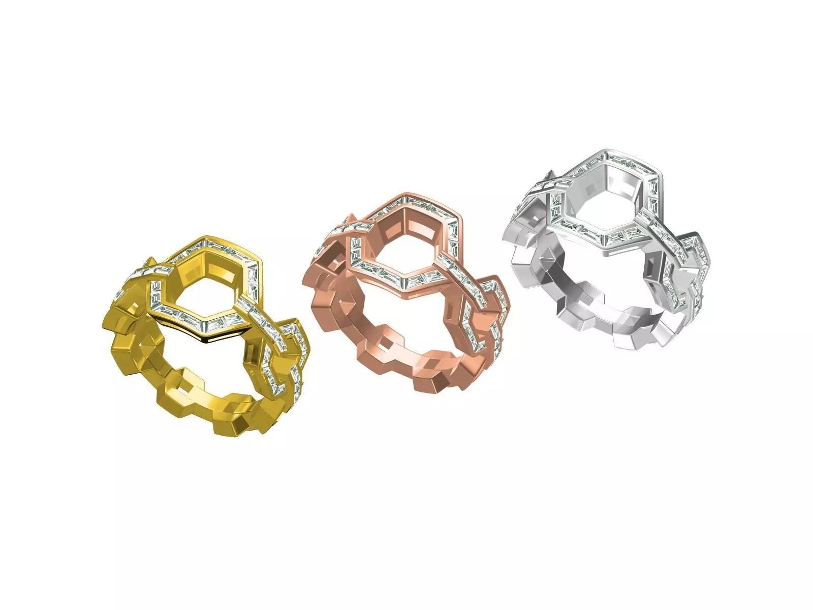 Honeycomb pattern Diamond Ring 3D print model_0