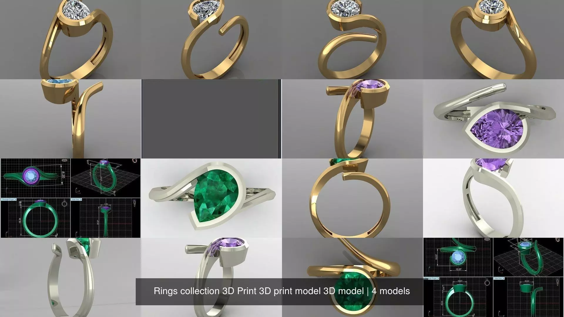 Rings collection 3D Print 3D print model 3D model gold ring w... _1