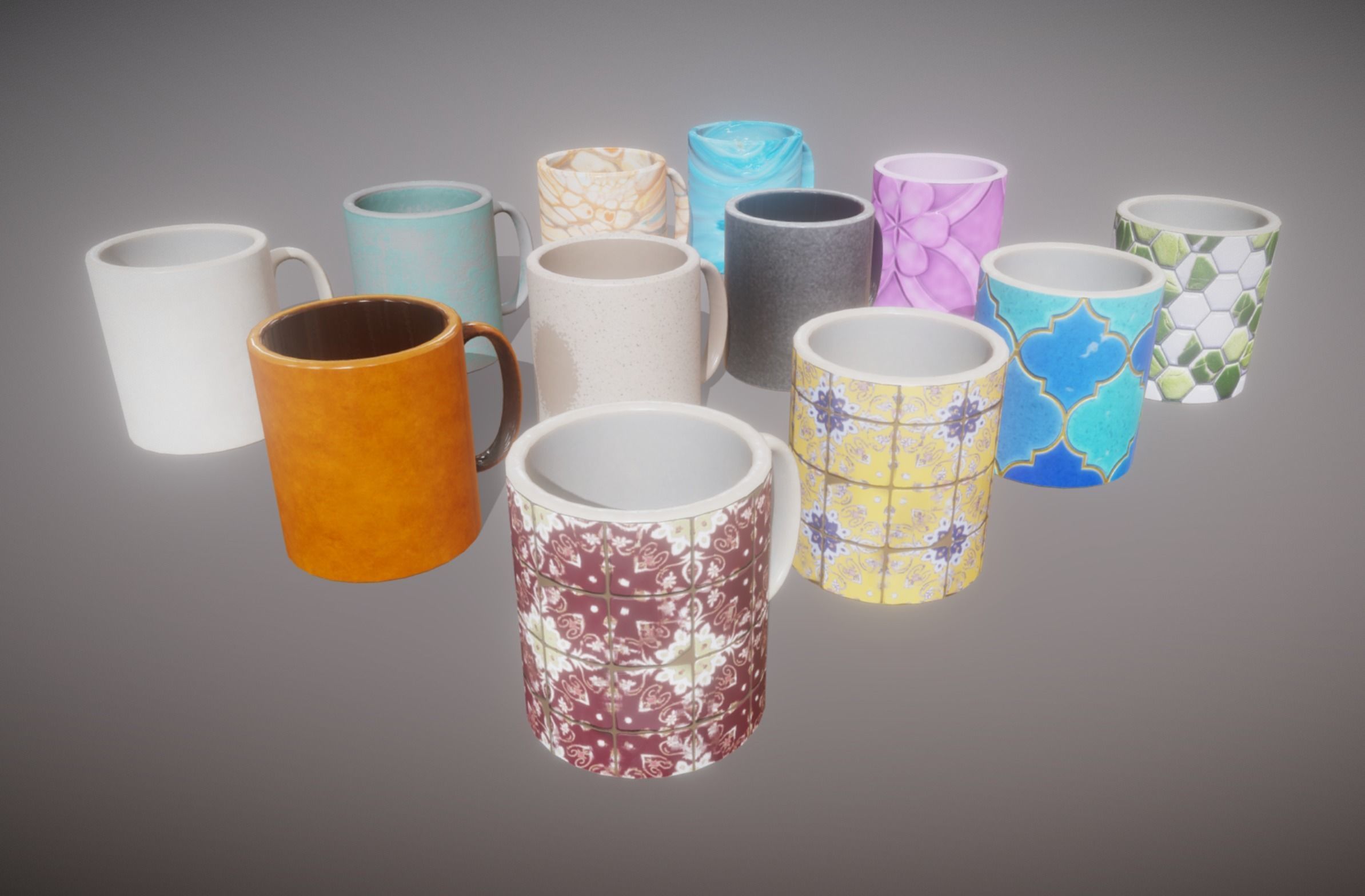 12 Mugs Porcelain PBR Low Poly VR AR Low-poly 3D model_2