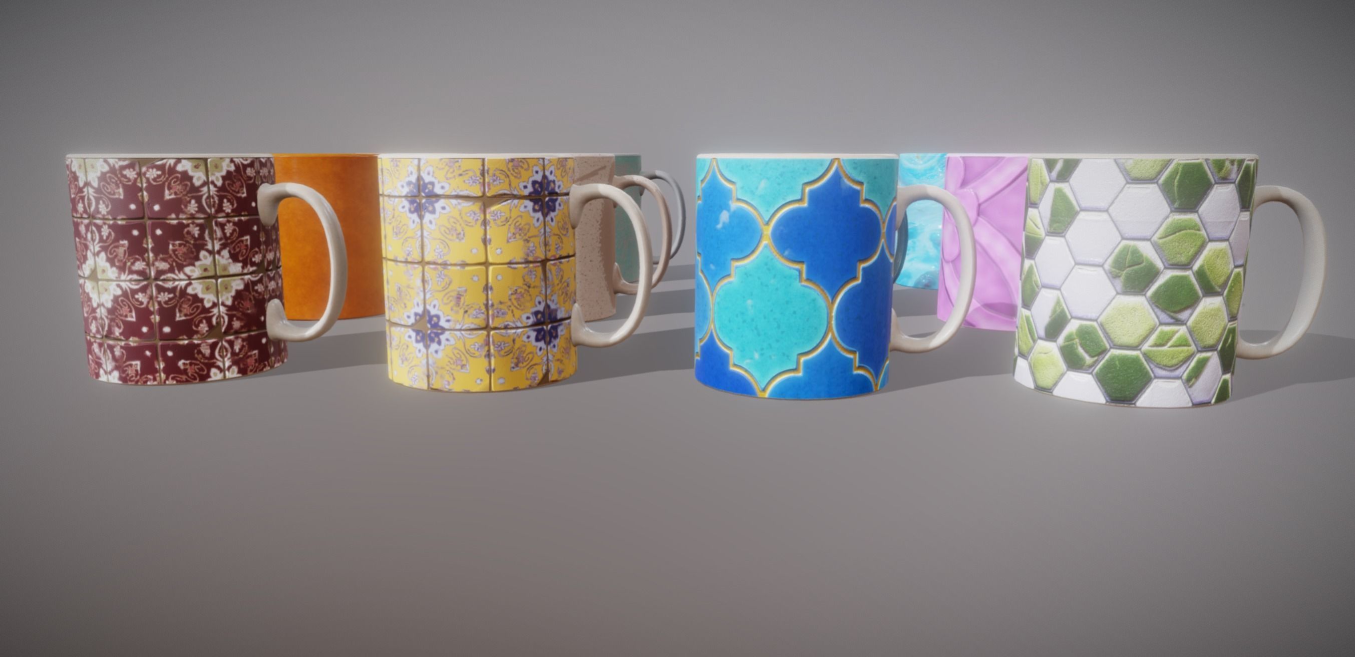 12 Mugs Porcelain PBR Low Poly VR AR Low-poly 3D model_3