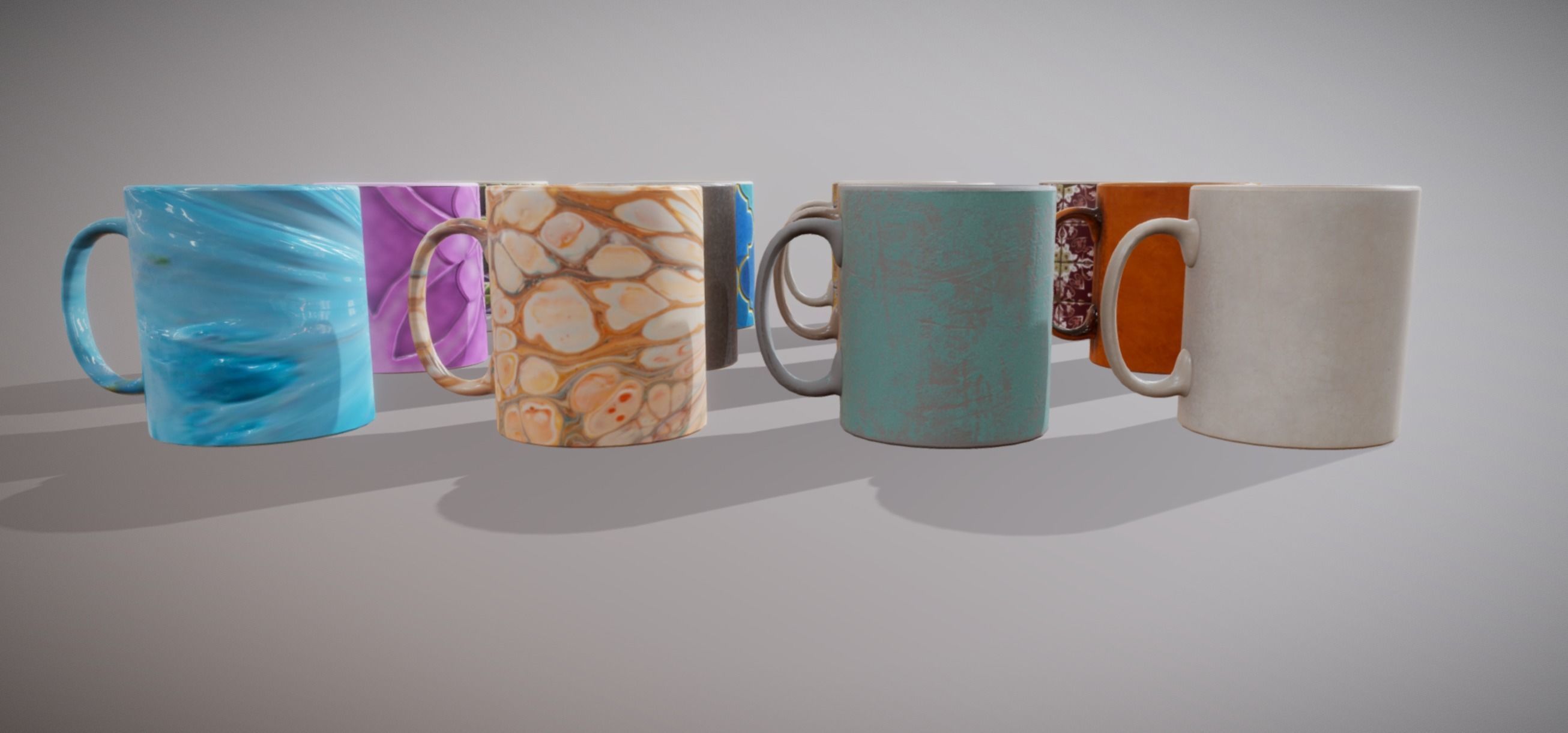 12 Mugs Porcelain PBR Low Poly VR AR Low-poly 3D model_4