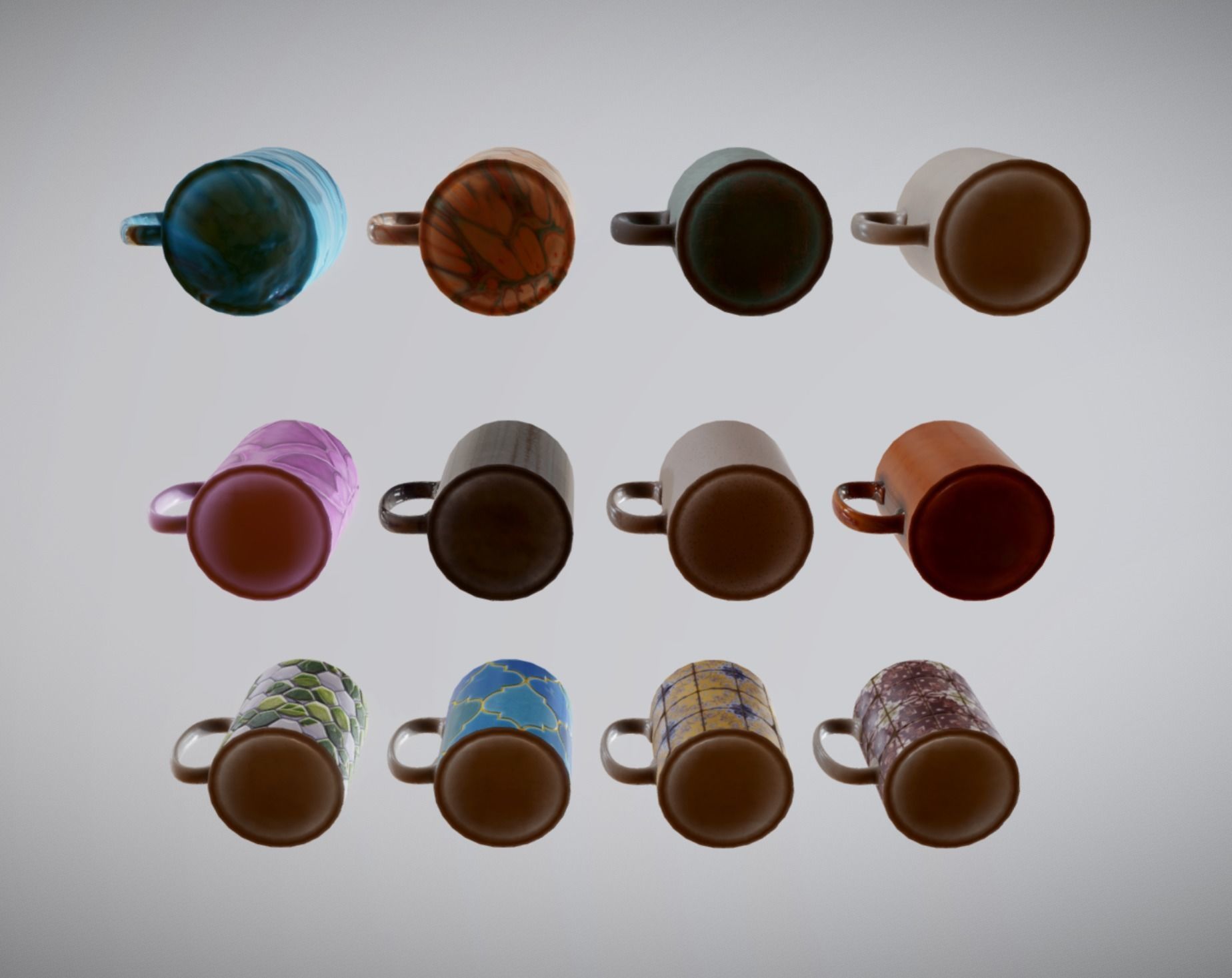 12 Mugs Porcelain PBR Low Poly VR AR Low-poly 3D model_6