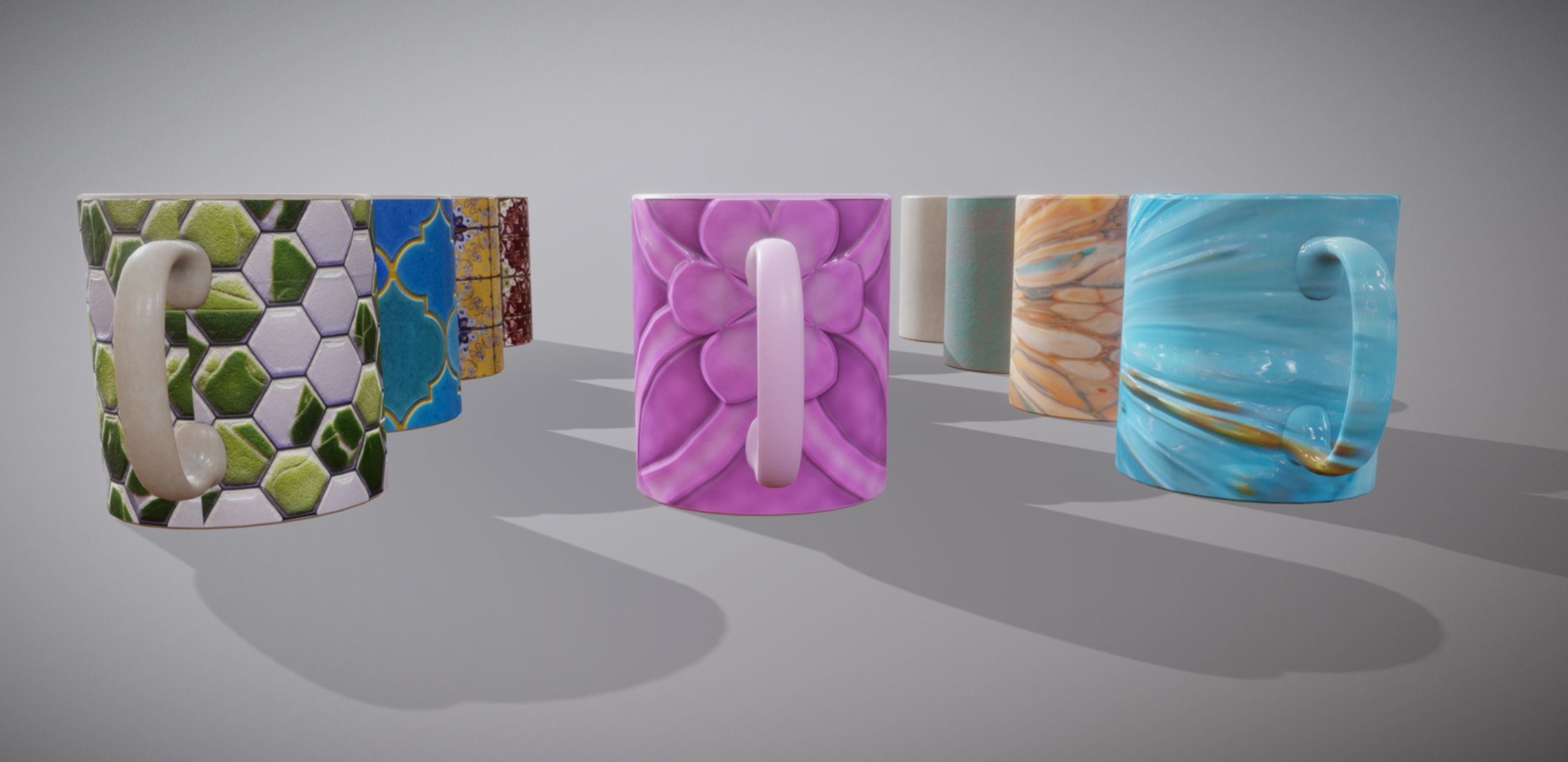 12 Mugs Porcelain PBR Low Poly VR AR Low-poly 3D model_5