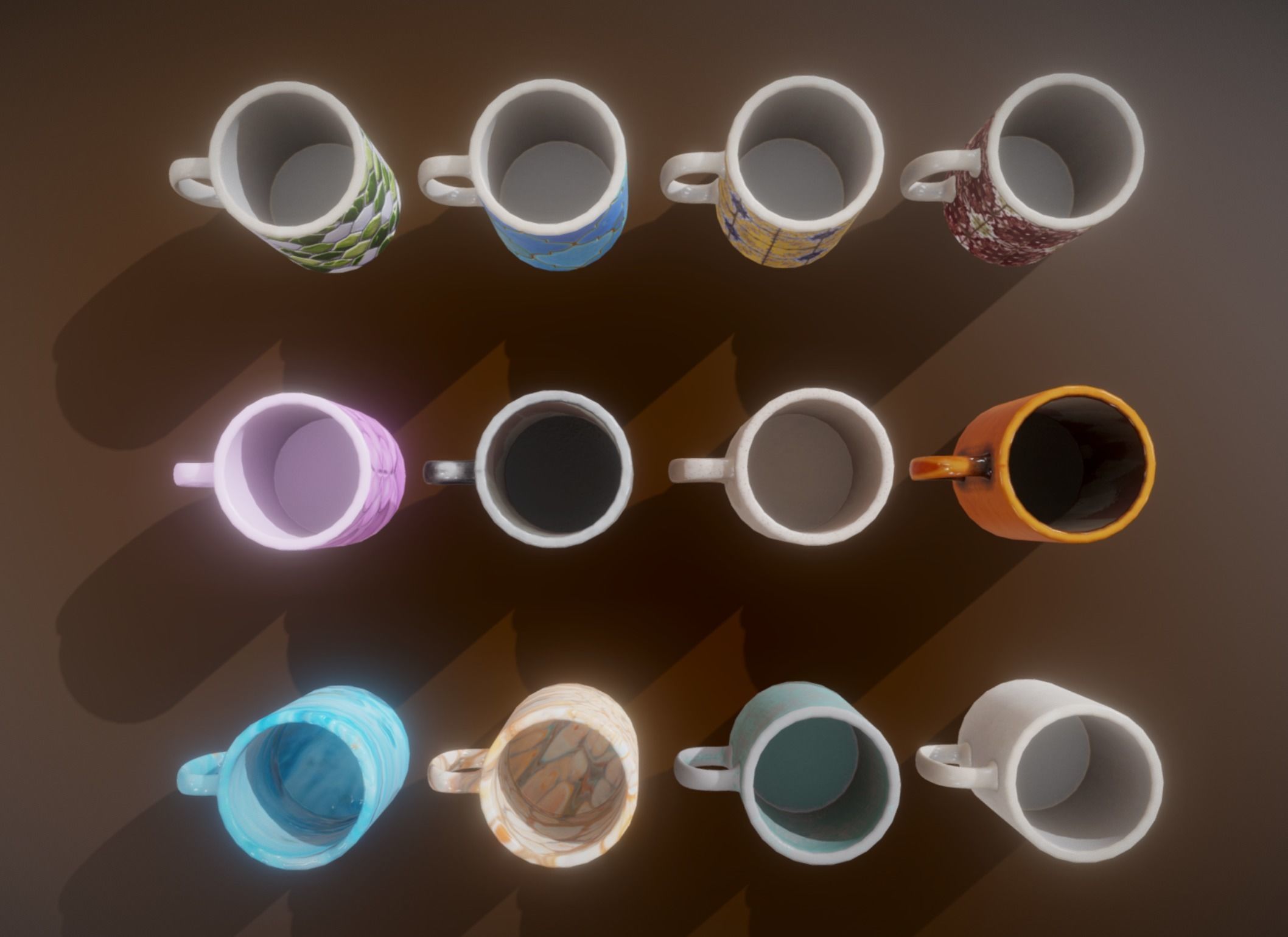 12 Mugs Porcelain PBR Low Poly VR AR Low-poly 3D model_7