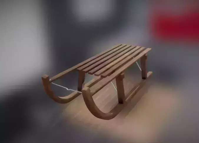 Wooden Sled Dark Brown Walnut Low Poly PBR