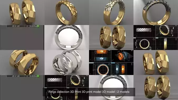 Rings collection 3D Print 3D print model 3D model four different wedding in gold and silver