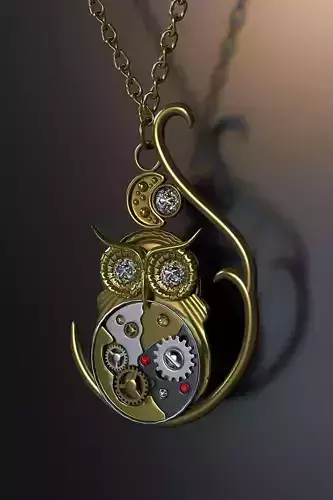Steampunk owl pendant on chains 3D model